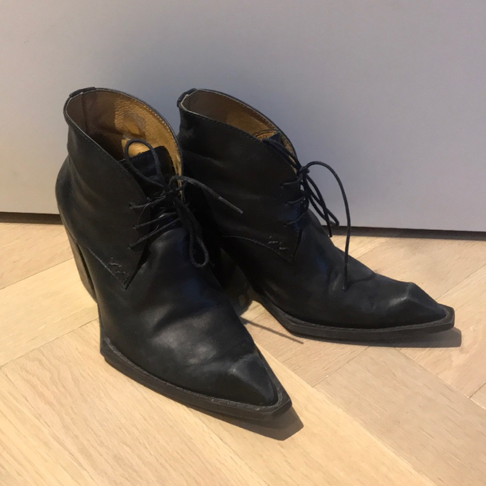 John Fluevog Tipped Black Heeled Boots